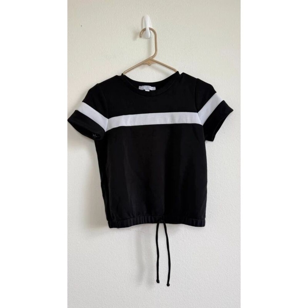 Moa Moa Girls Large Black White Stripe Buttery Soft Drawstring Crop Top